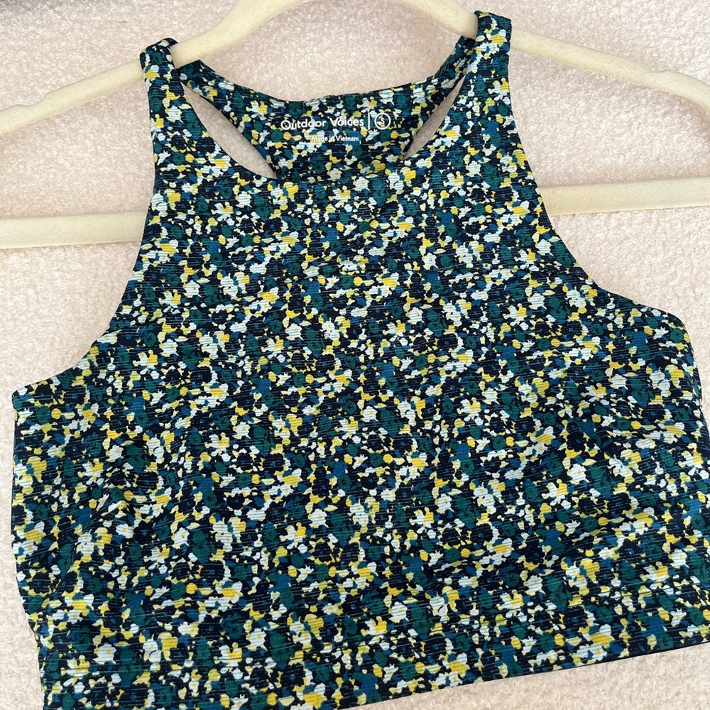 OUTDOOR VOICES Floral Print Crop Top - Blue and Yellow